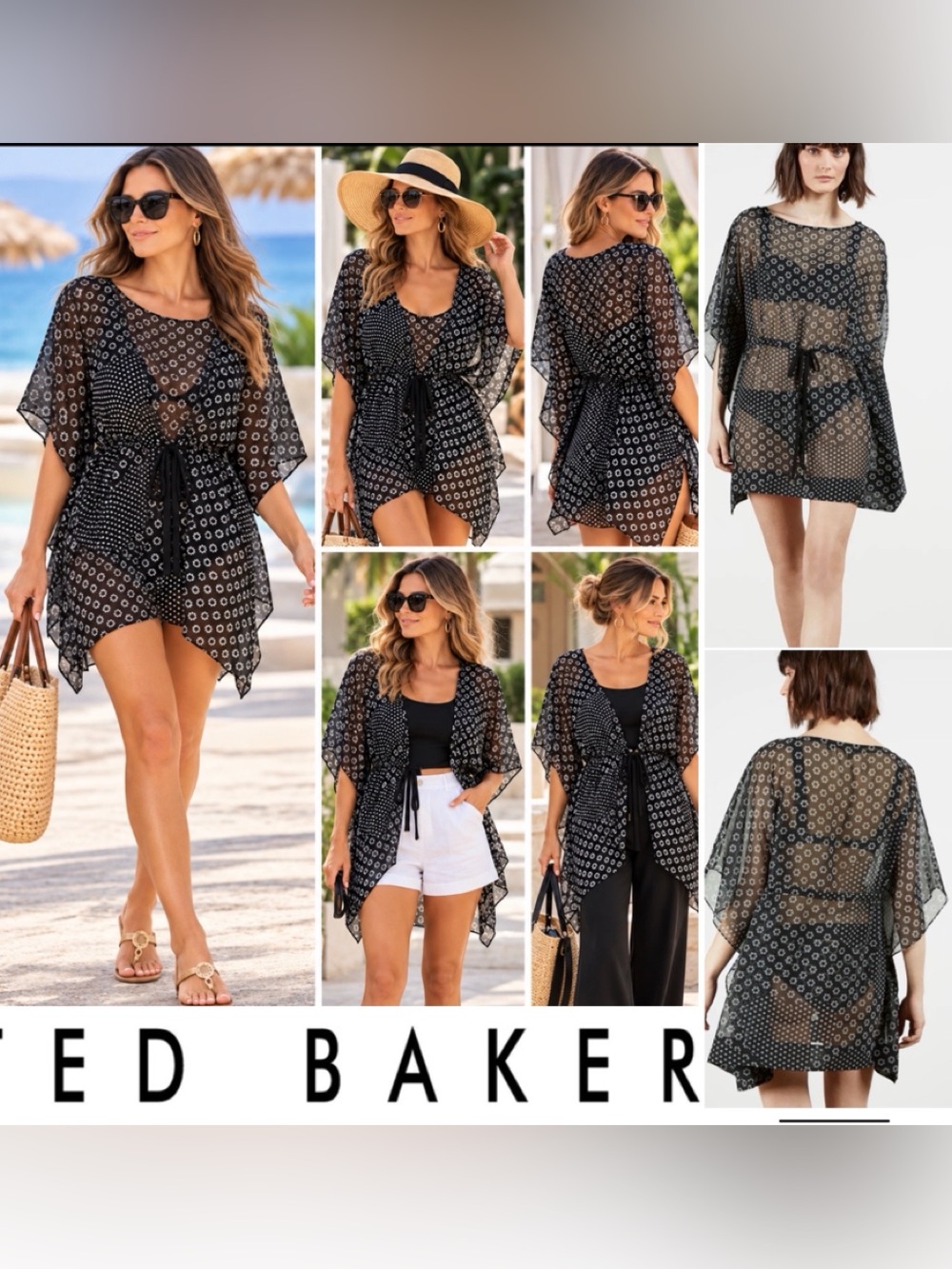 TED BAKER Mamboh floral-print woven kaftan Cover-Up size L.Boho chic Coastal
